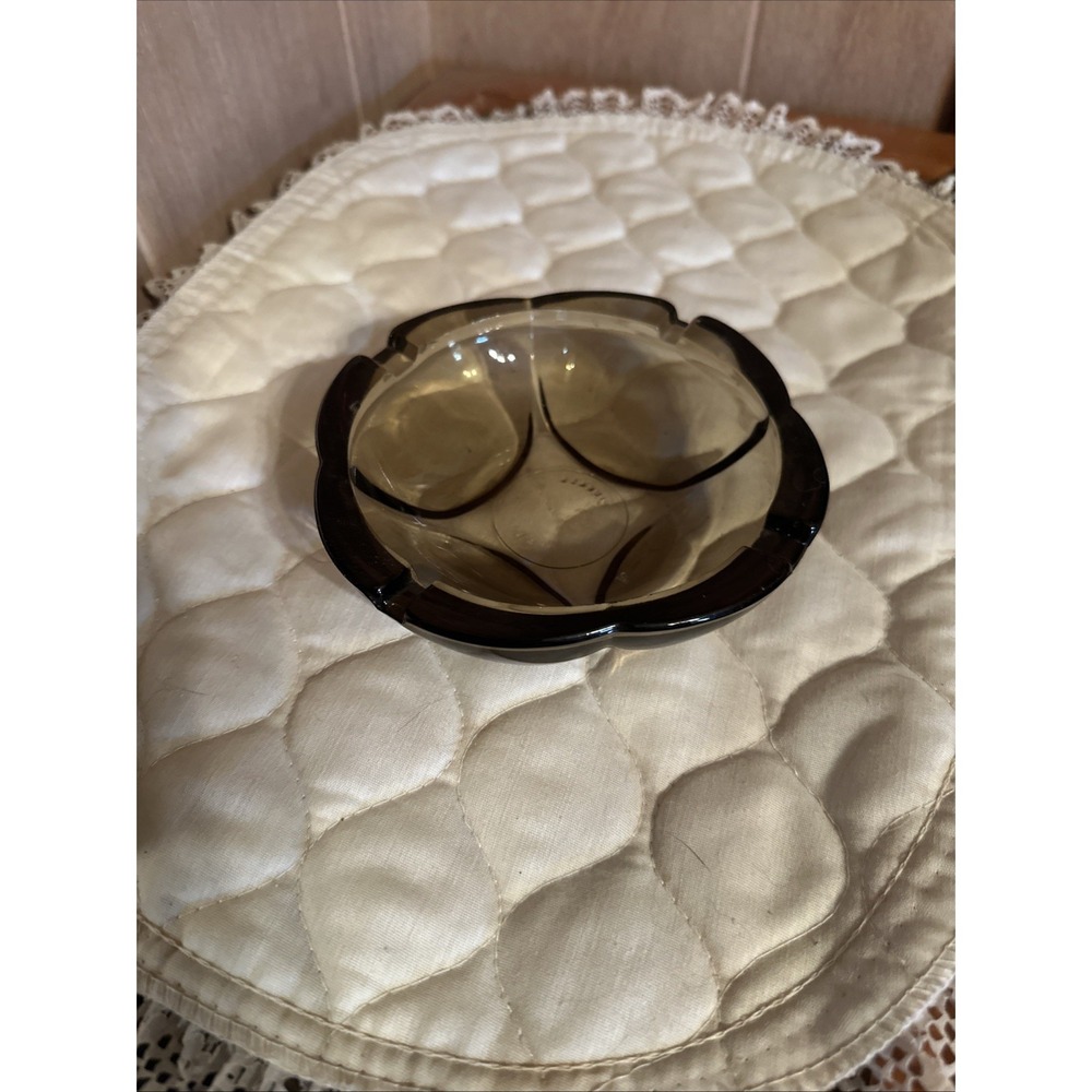 Vintage Brownish Smoked Glass Ashtray By Fidenza Made In Italy
